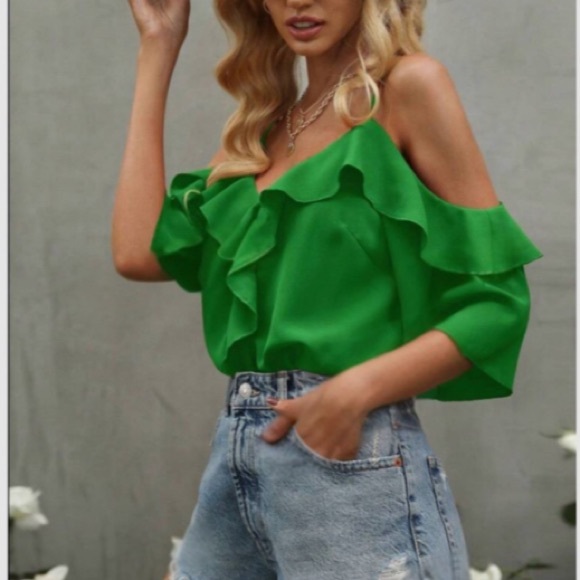 Boho mustard yellow cold shoulder blouse - Picture 2 of 8